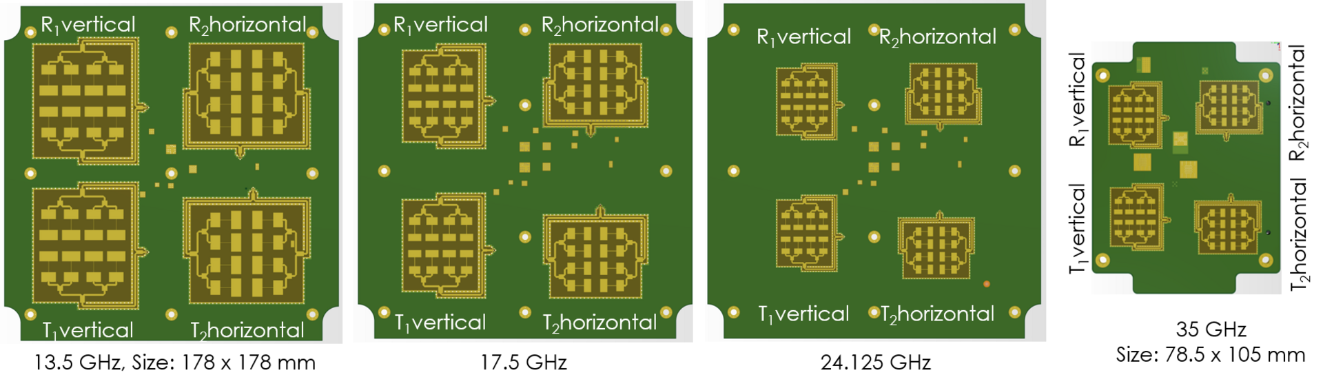 Dual Polarization Radar with Patch Antennas at Ku-, K and Ka-Band